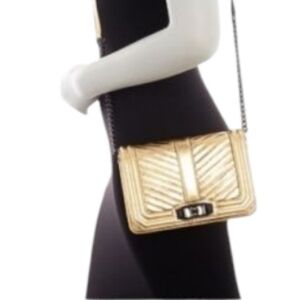REBECCA MINKOFF Love Chevron Quilted Leather Small Gold Metallic Crossbody Bag